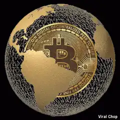 Bitcoin coin on rotating globe