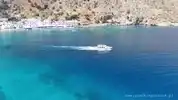 Aerial view of a boat on turquoise water