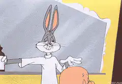 Bugs Bunny stretching on Porky Pig