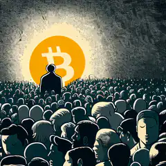 Bitcoin silhouette against crowd