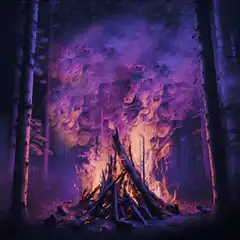 Nostr bonfire in purple forest