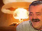 Man laughing as nuclear bomb explodes