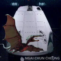 Dragon flying around space capsule