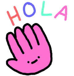 pink hand saying hola