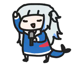chibi character singing into microphone
