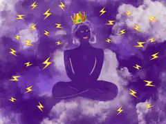 Black woman meditating with crown and lightning