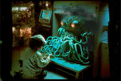 Child playing with arcade monster game