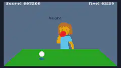 Pixel art character playing ping pong