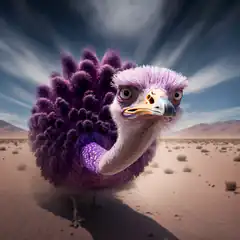 purple ostrich in desert