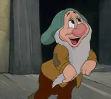 Dopey laughing and blushing