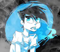 Blue haired boy with smoke