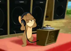 Jerry listening to music with headphones