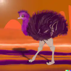 purple ostrich walking on orange planet
