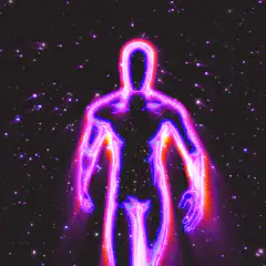 Neon glowing human silhouette in space