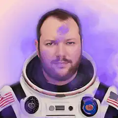 Astronaut portrait with purple smoke