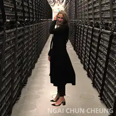 Woman floating in server room