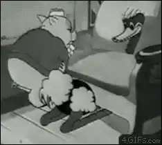 Porky Pig farting under the sofa