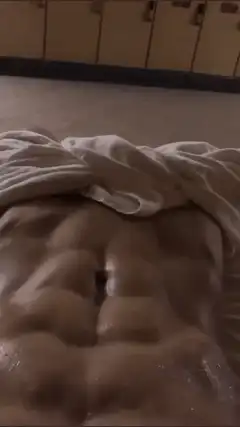 Sweaty abs in locker room
