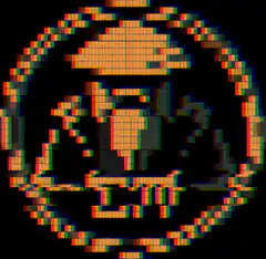 Pixel art CM logo with glitch effect