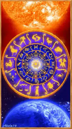 Zodiac wheel between sun and earth