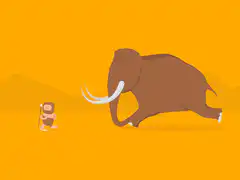 Caveman running from mammoth