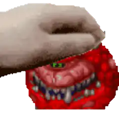 Hand grabbing red monster