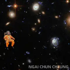 Astronaut in chair floating through space