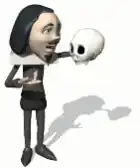3D nun holding a skull