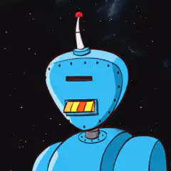 Blue Robot in Space with Lightning