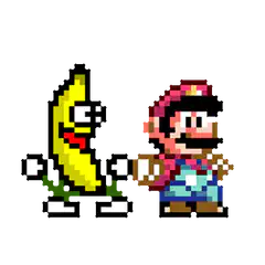 pixel art banana and mario dancing
