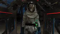 Astronaut in a spaceship corridor