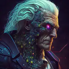 Cybernetic Old Man with Glowing Eye