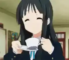 Yui drinking tea with closed eyes