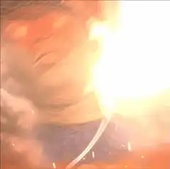 Lucky bear with flaming eyes