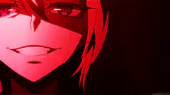 Anime girl red face evil smile