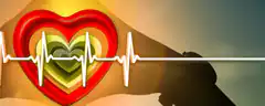 Heartbeat EKG over layered hearts