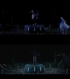 character dancing on well with ghosts