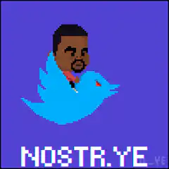 Kanye West riding pixel Twitter bird