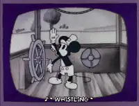 Mickey Mouse whistling at the ship's wheel