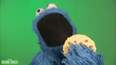 Cookie Monster eats a cookie
