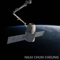 Spacecraft robotic arm orbiting Earth