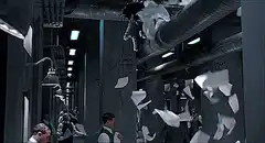 Man in suit dodging falling papers