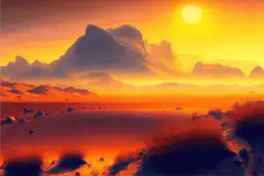 Animated desert sunset landscape