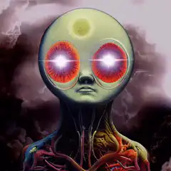 Alien with glowing red eyes