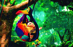 Baby Carl swinging on bird nest