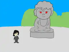 Buddha statue laser eyes turns person into broccoli