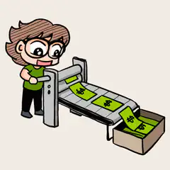 Cartoon man operating money printing machine