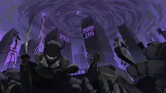 Pixel art city with trash gang