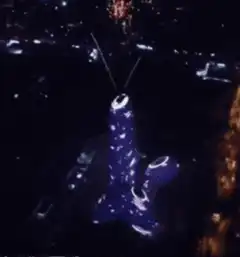 Blue rocket launching into space