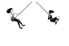 Two people swinging and kissing